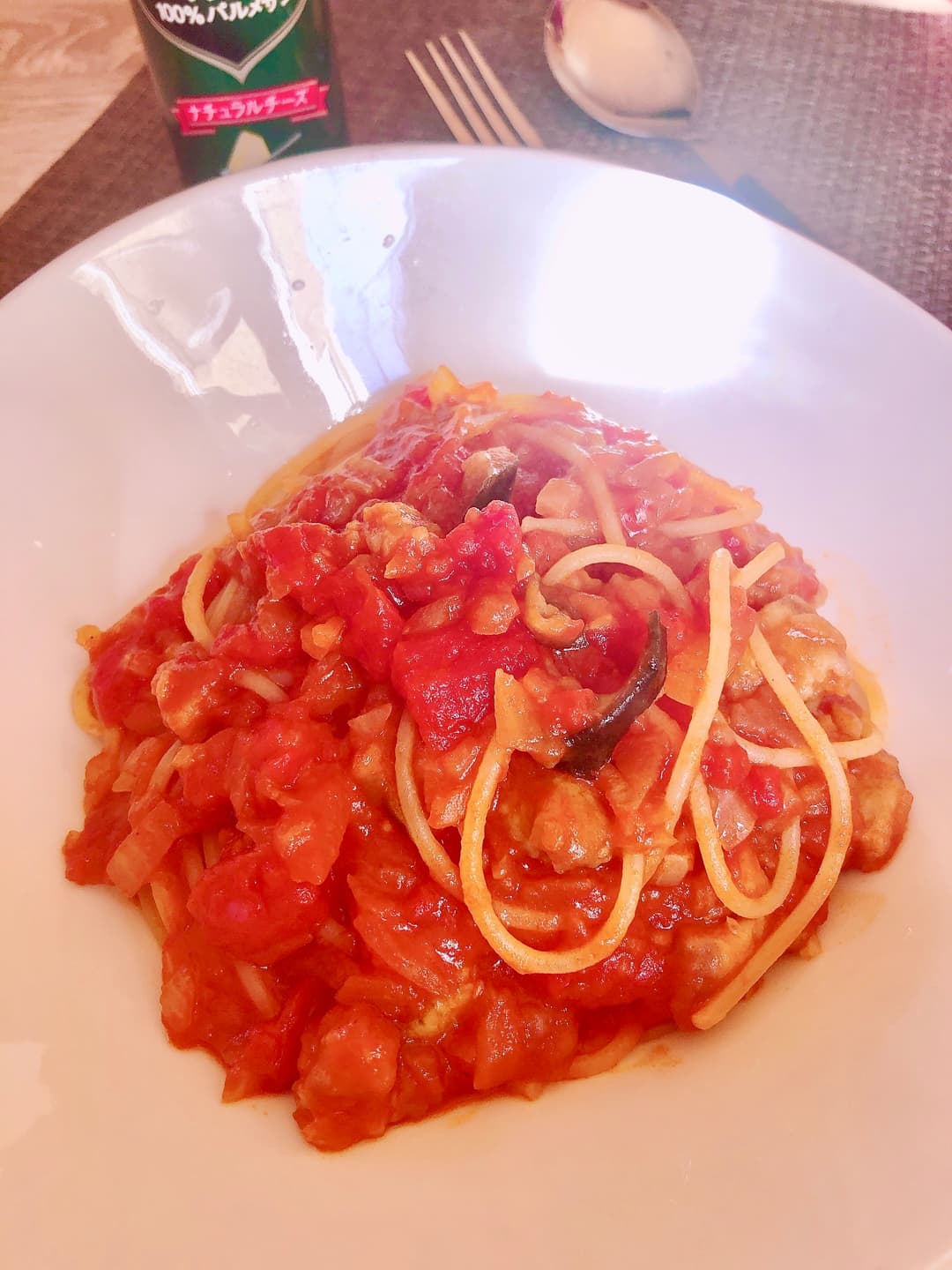 茄子のはさみ揚げトマトスパゲティの完成写真