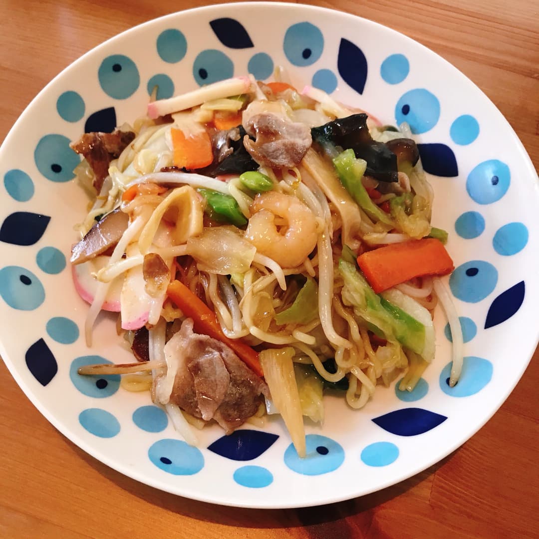 中華丼で作る汁なしちゃんぽん風の完成写真
