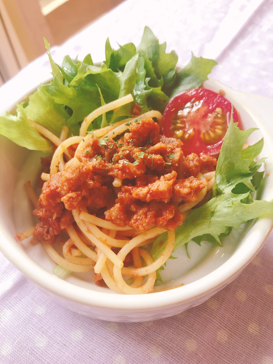 簡単ミートソーススパゲッティの完成写真