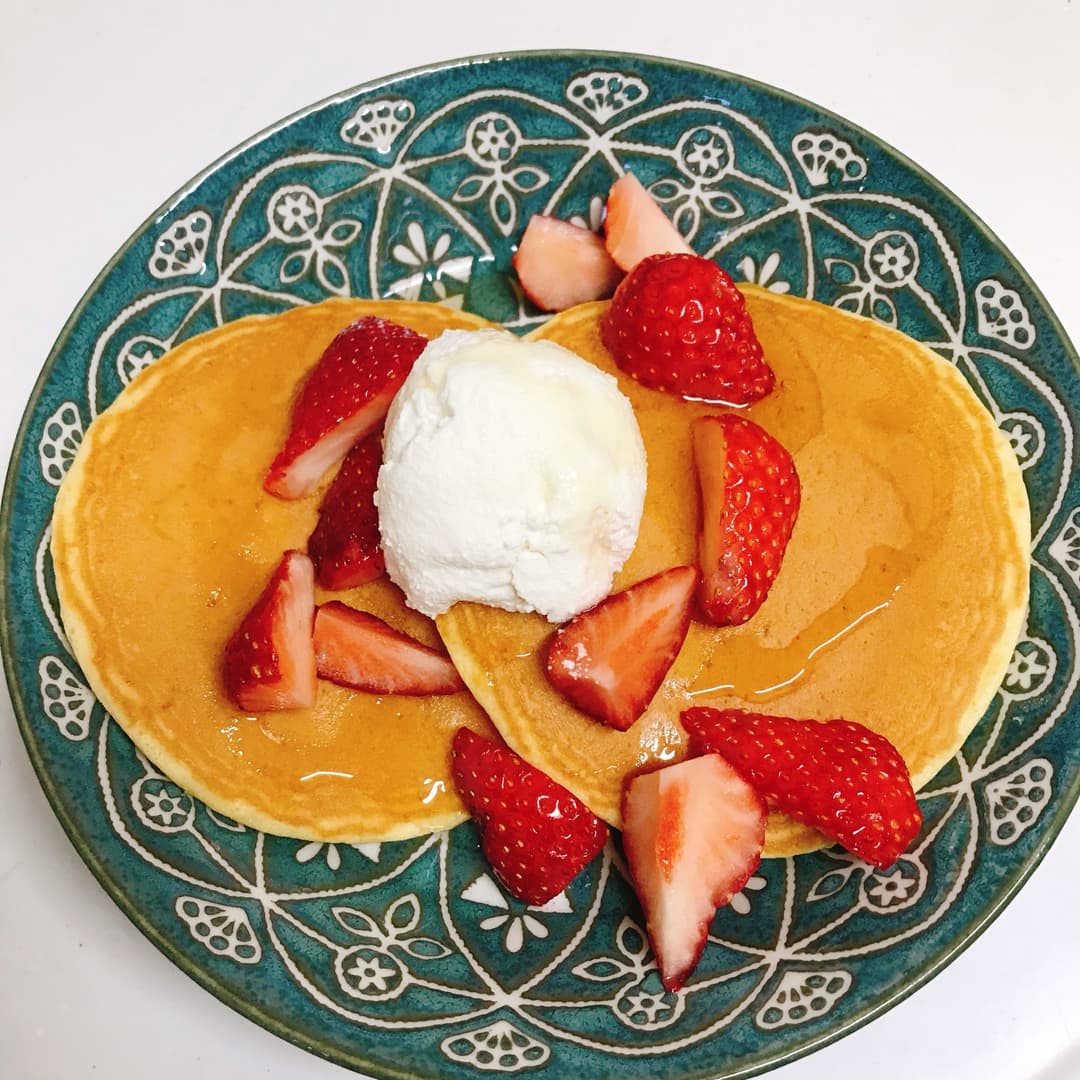 カッテージチーズとはちみつのパンケーキの完成写真