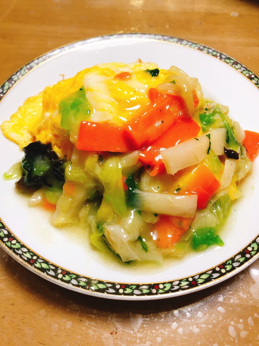 八宝菜で天津飯の完成写真