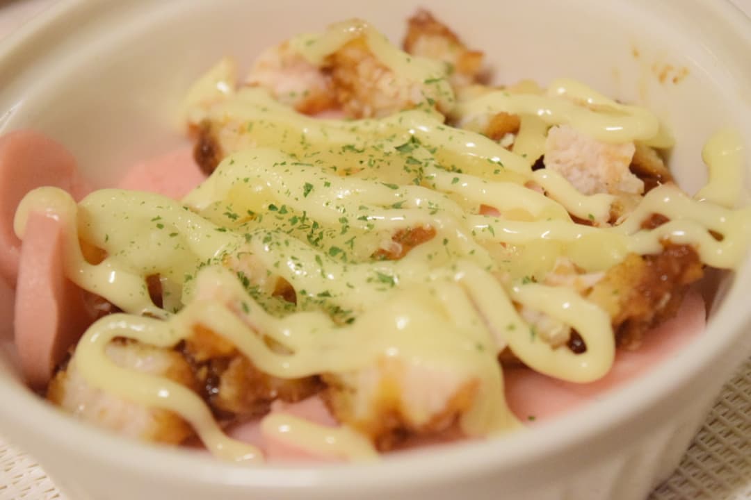 ソース串かつと魚肉ソーセージのマヨ焼きの完成写真