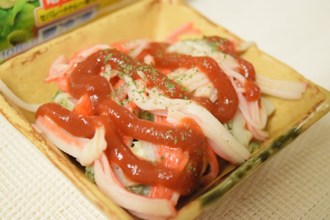 チーズちくわのかにかまケチャップ焼きの完成写真