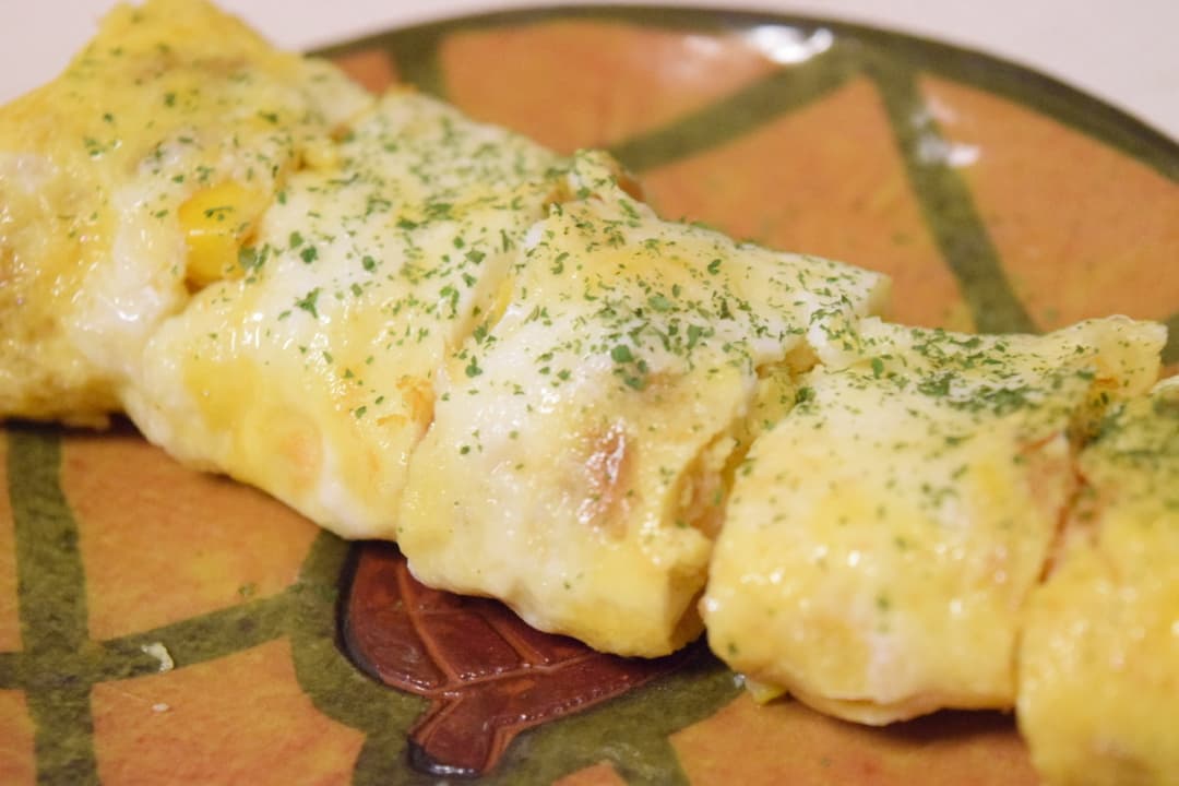 カレーコロッケのコーン卵焼きの完成写真