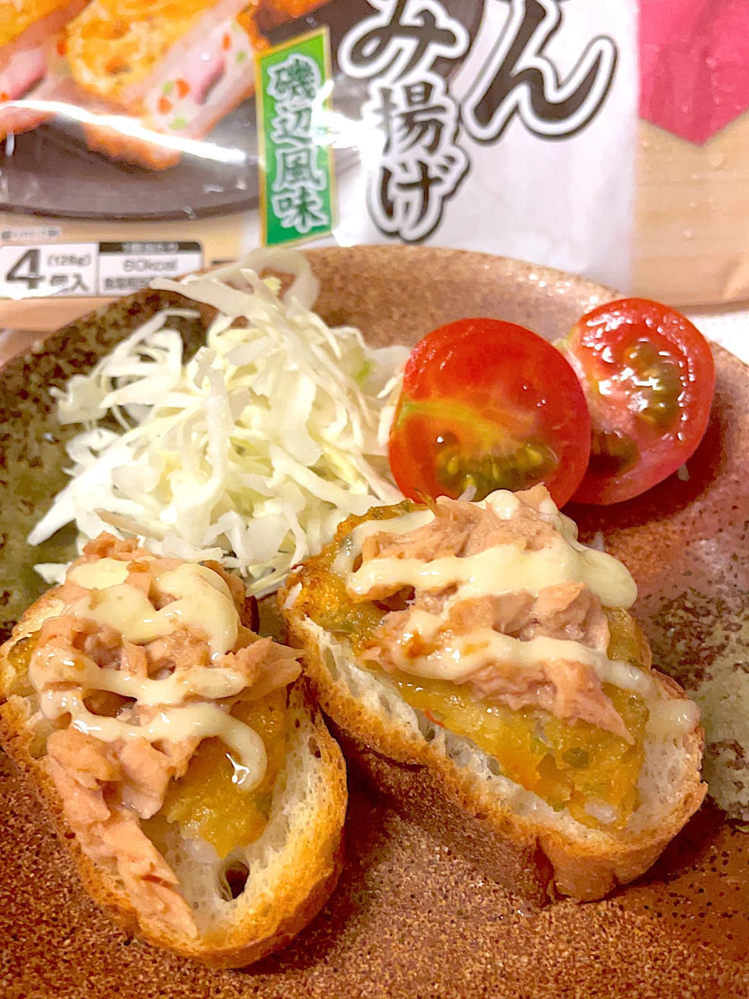 れんこんはさみ揚げのツナバゲットの完成写真