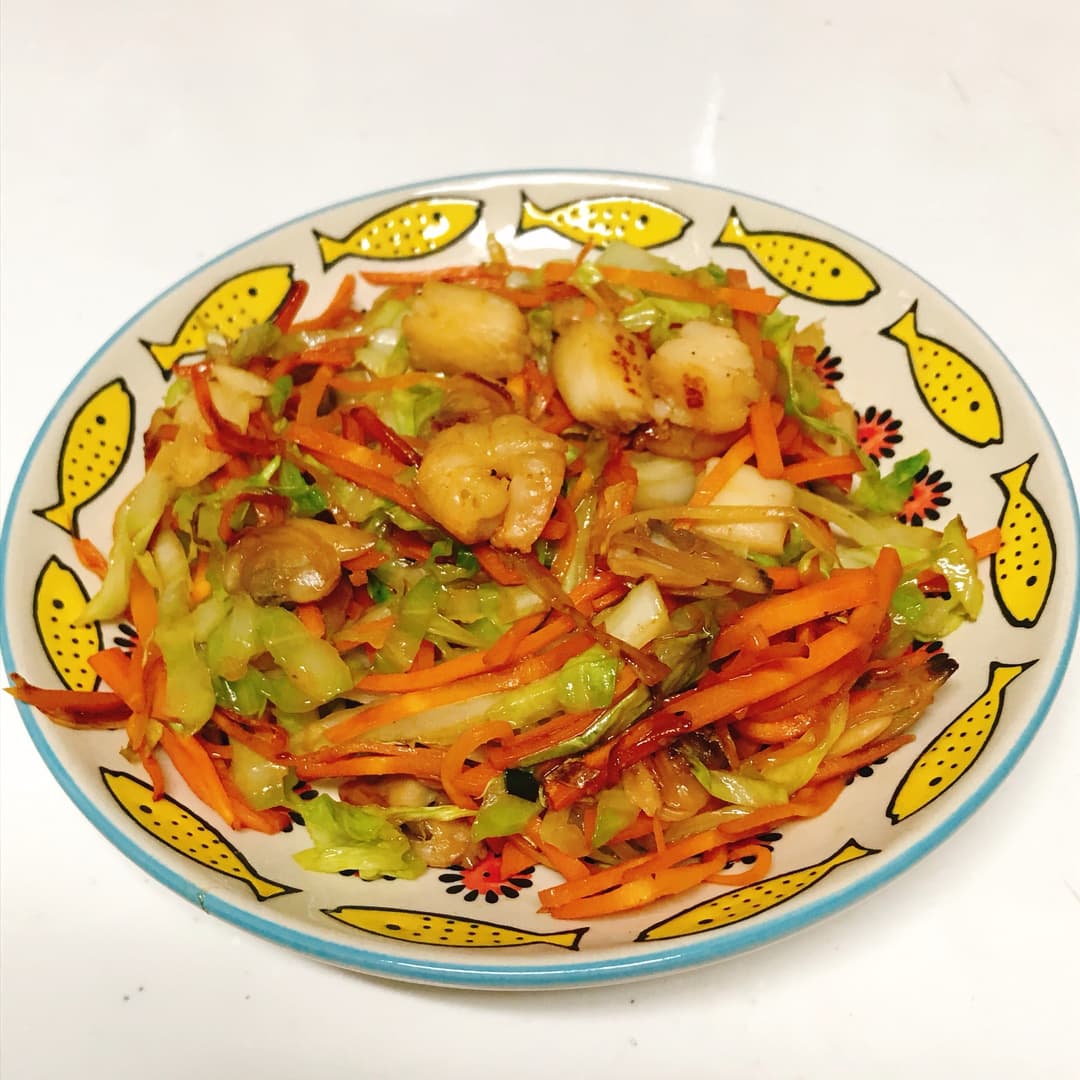 シーフードミックスの野菜炒めの完成写真