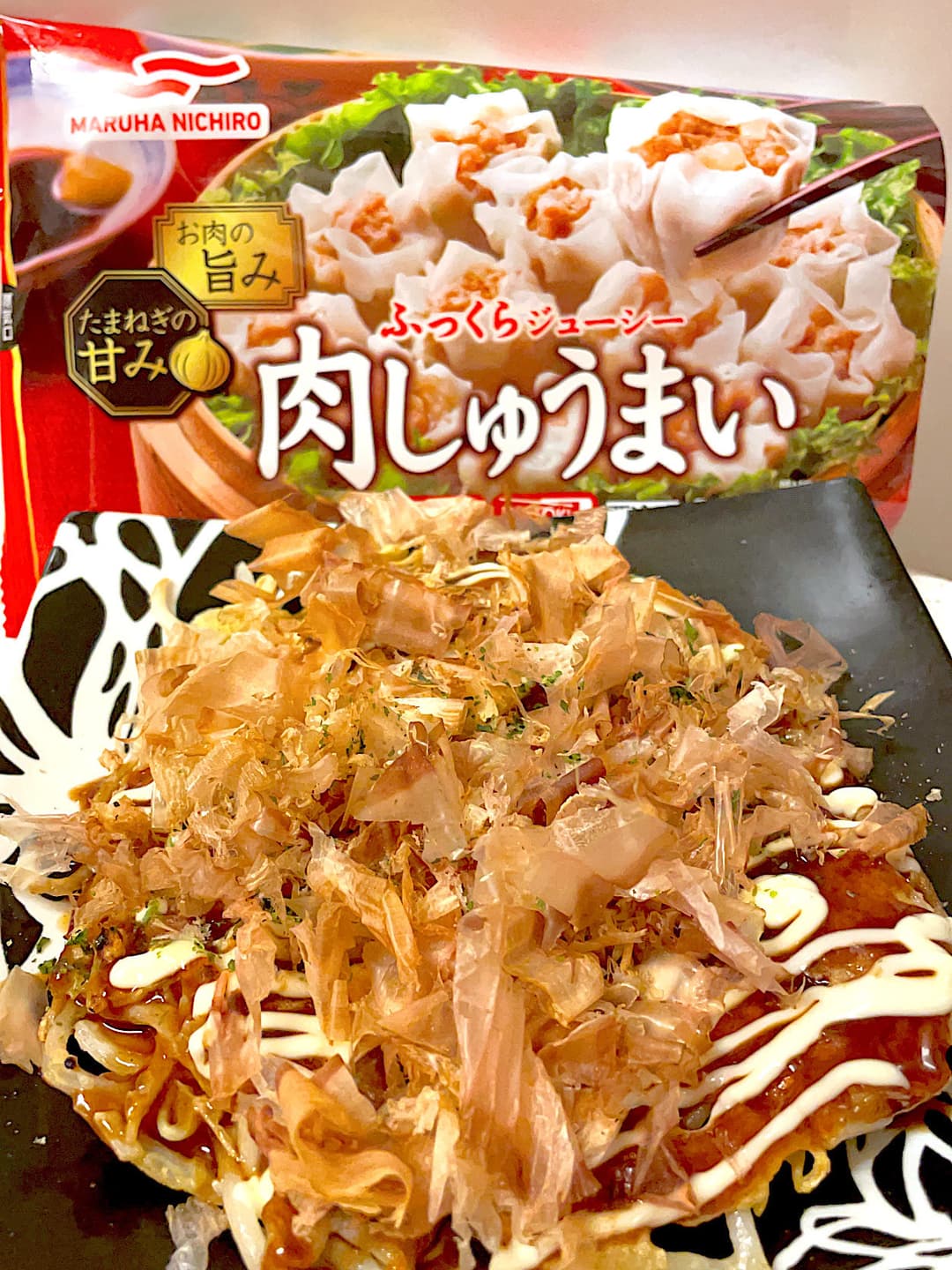 肉しゅうまいのお好み焼きの完成写真