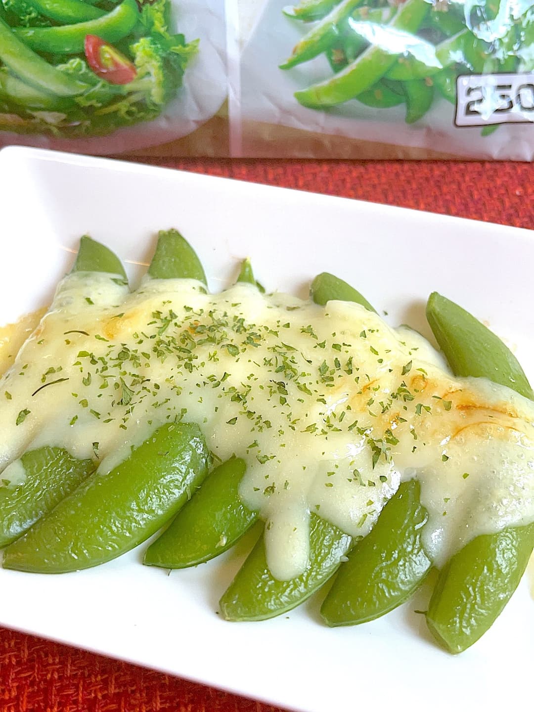 スナップエンドウのマヨチーズ焼きの完成写真