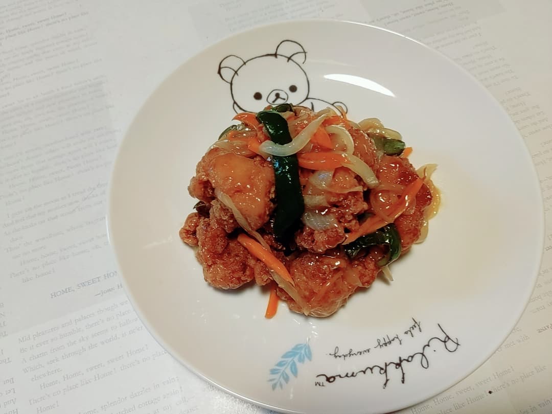 若鶏の和風鶏から揚げの酢豚風の完成写真