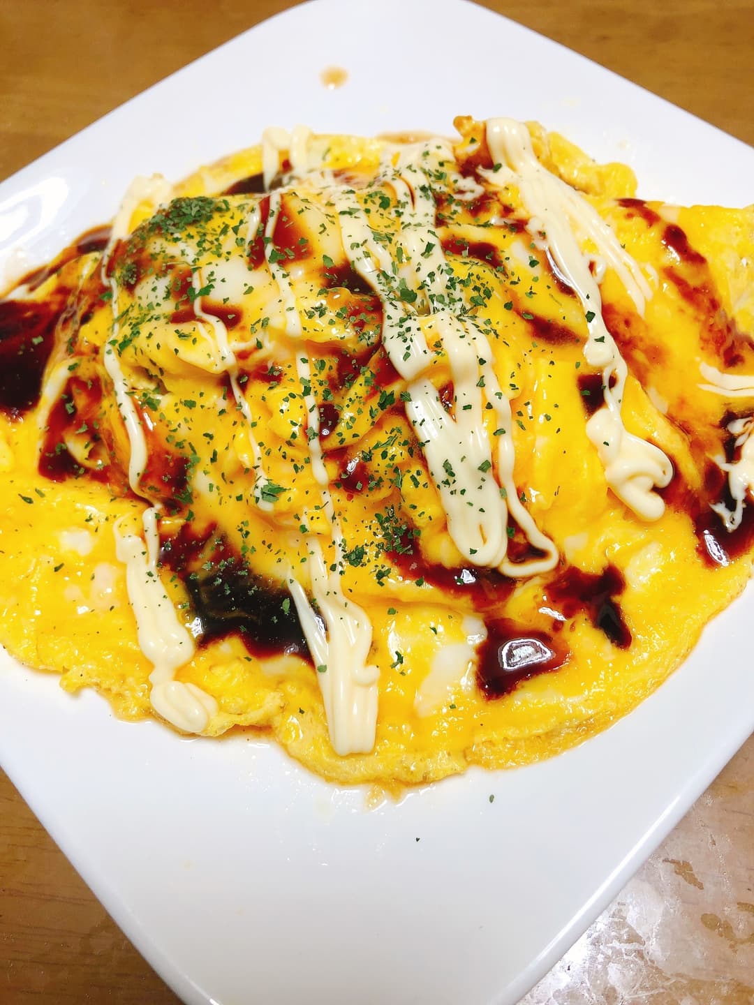 青椒肉絲でとん平焼きの完成写真