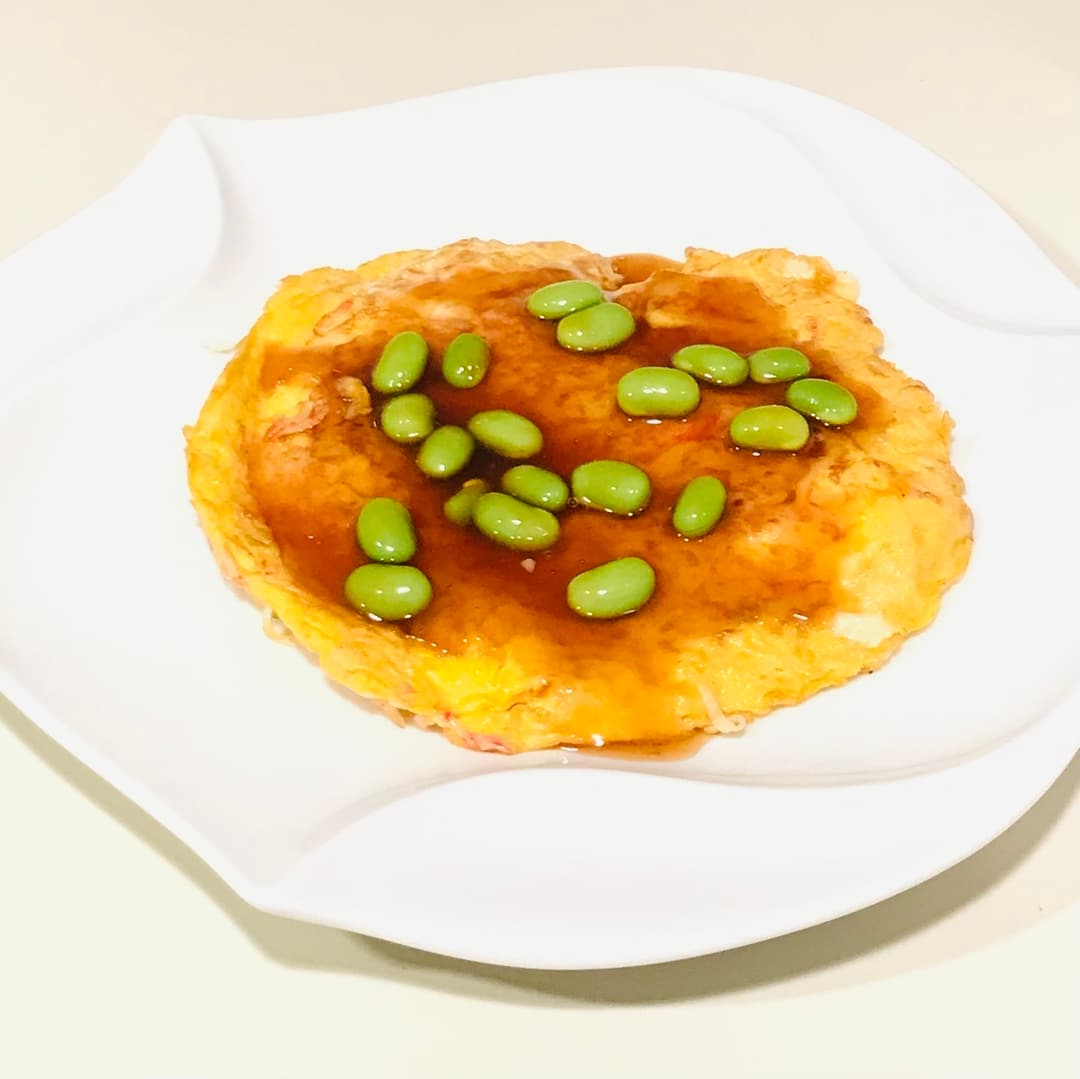枝豆入り甘酢あんのかに玉の完成写真