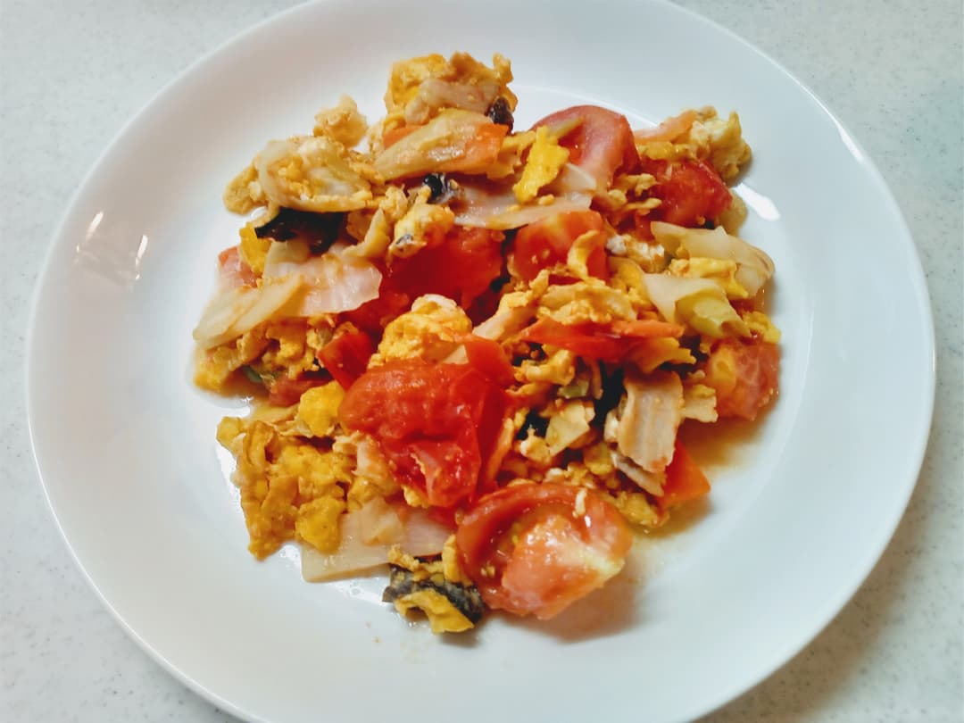 肉と野菜と玉子の炒め物の完成写真