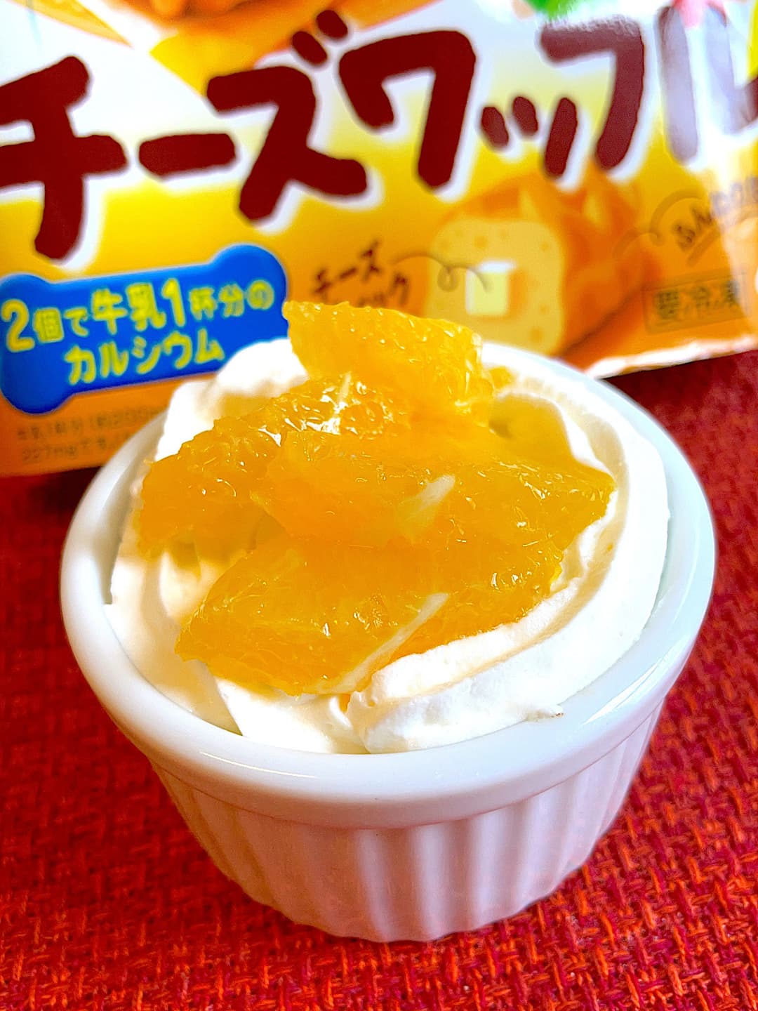 チーズワッフルのオレンジパフェの完成写真