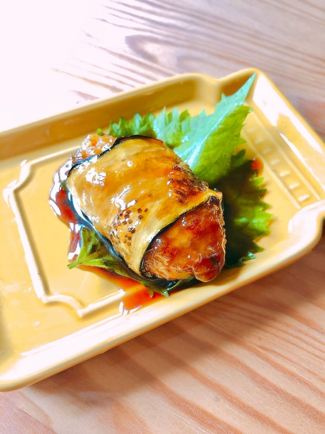 茄子のささみ梅しそロール焼きの完成写真