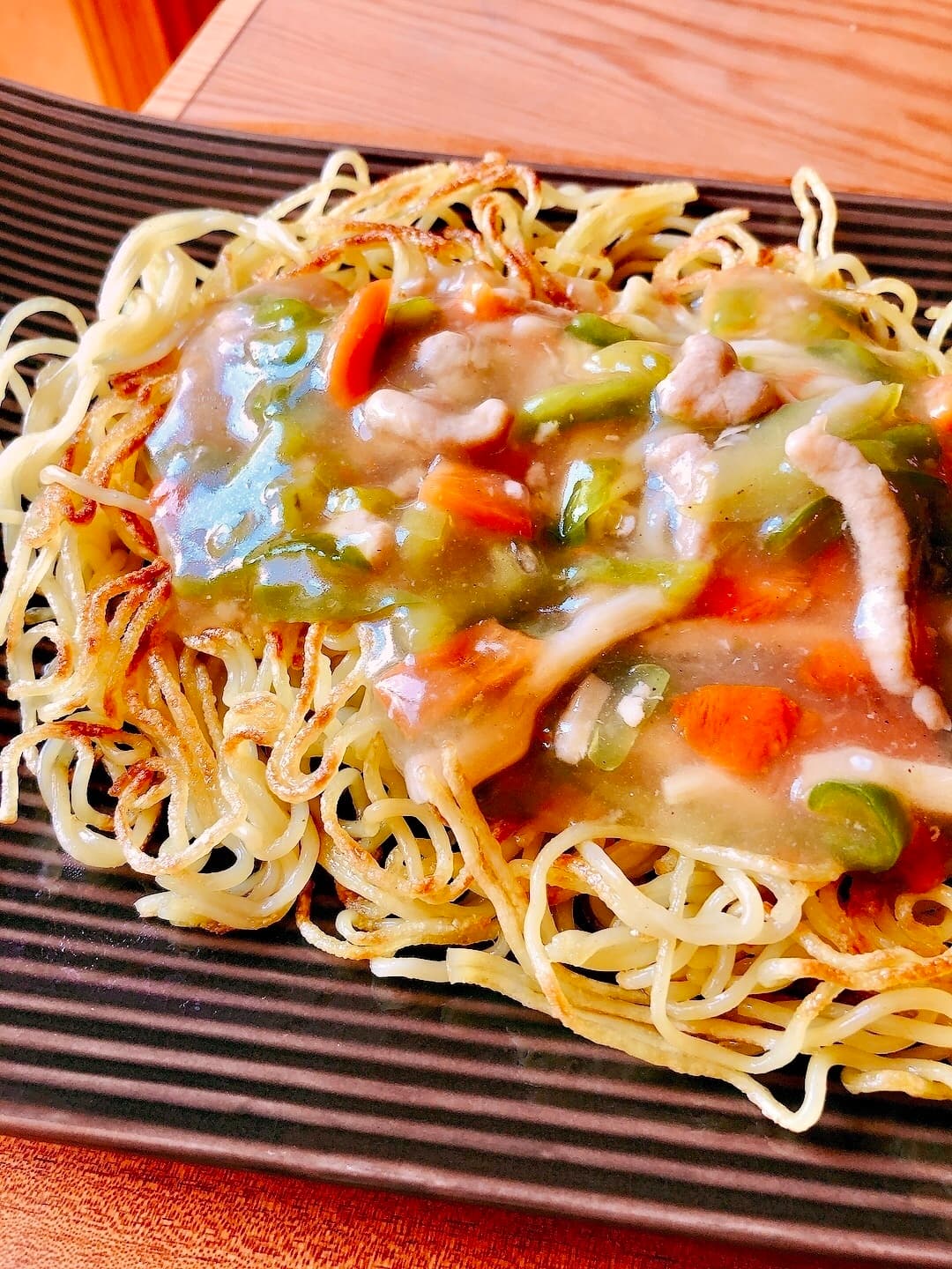 チンジャオロースのあんかけ焼きそばの完成写真