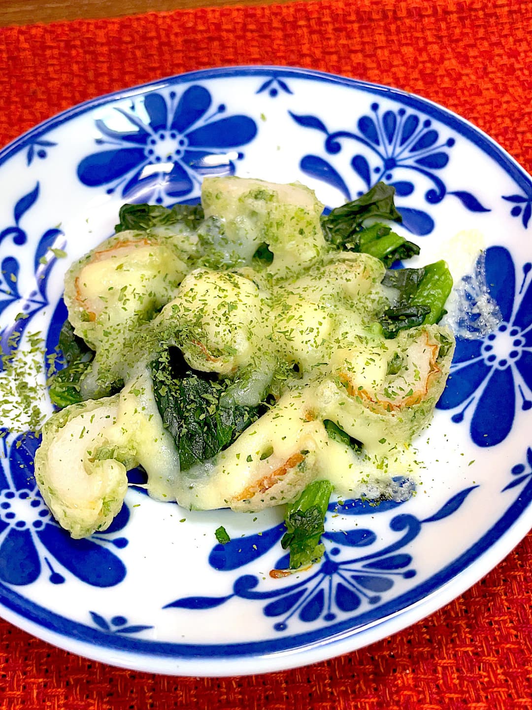 ちくわ磯辺揚げのほうれん草チーズ焼きの完成写真