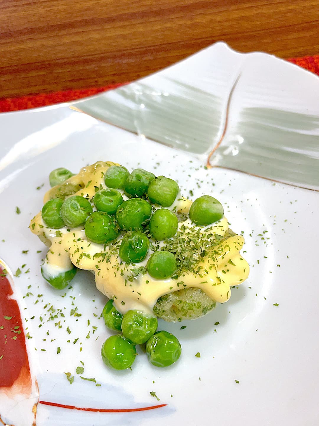 ちくわ磯辺揚げのグリンピースマヨ焼きの完成写真