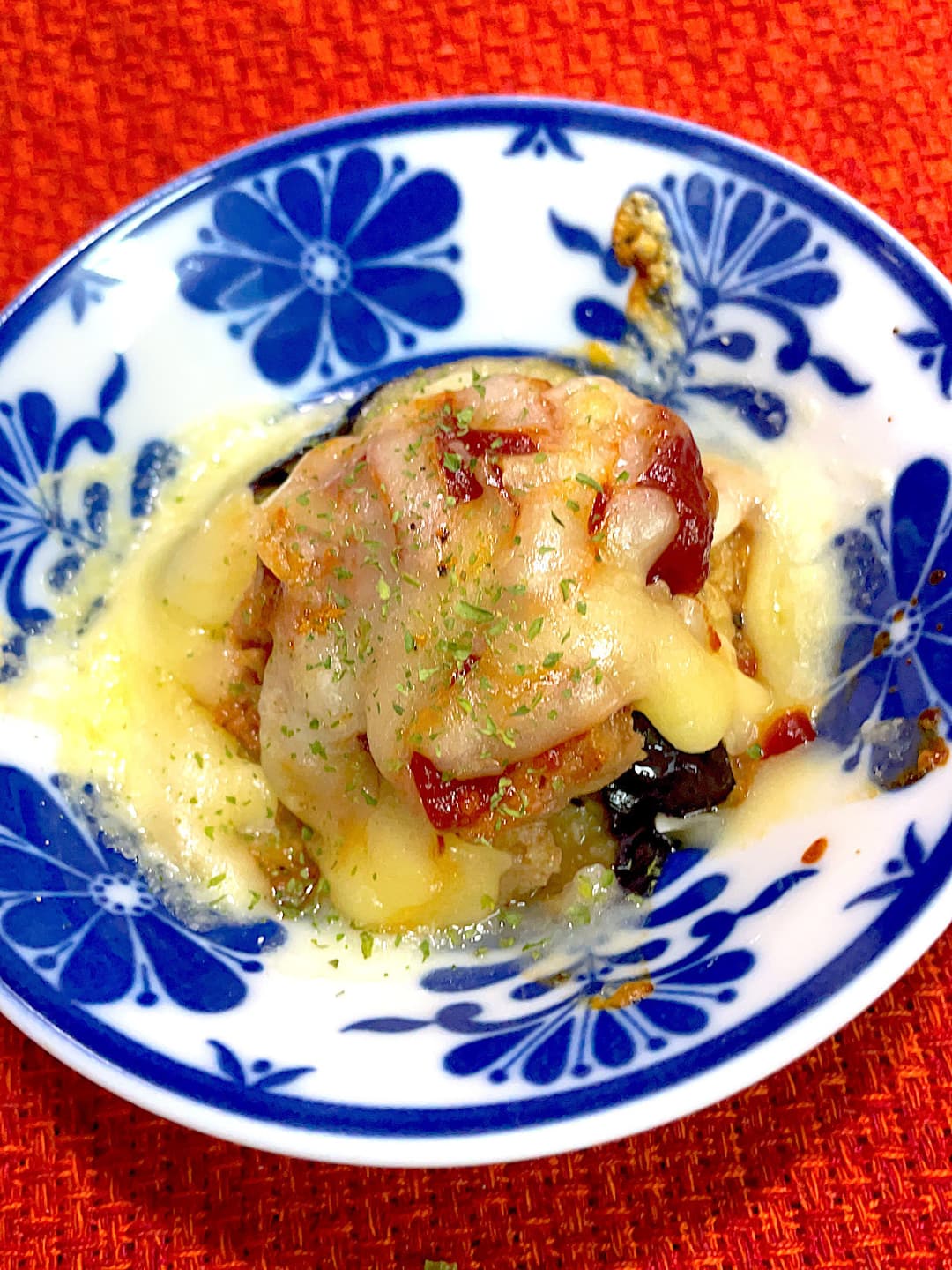 揚げなすハンバーグのケチャップ焼きの完成写真