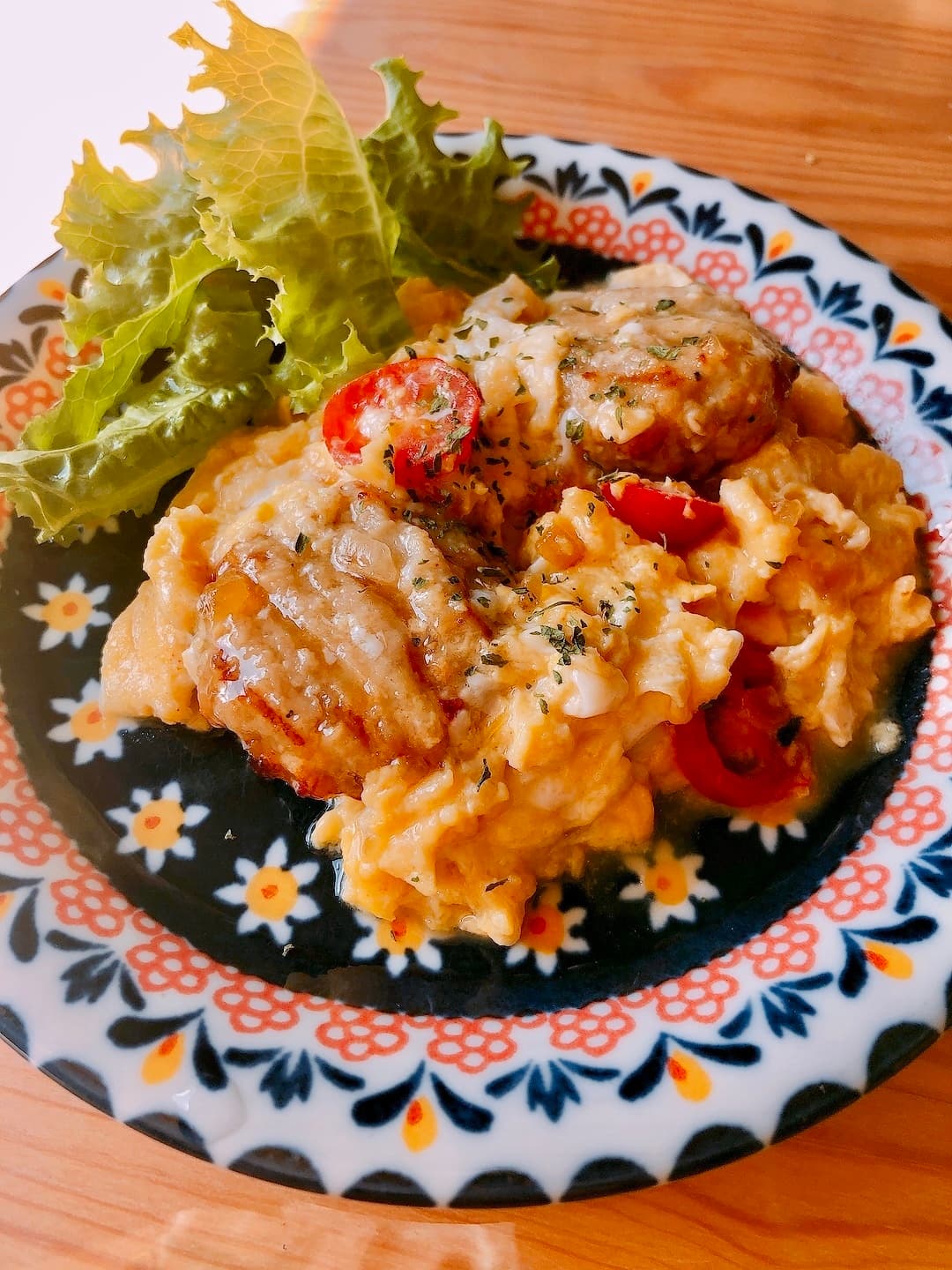 甘酢つくねバーグの卵炒めの完成写真