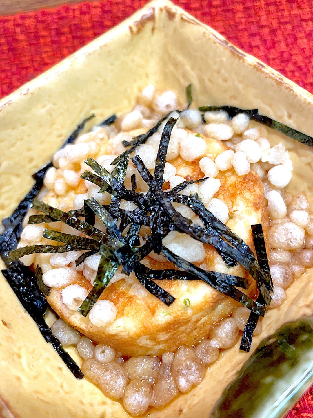 ふんわりお好み焼きのめんつゆがけの完成写真