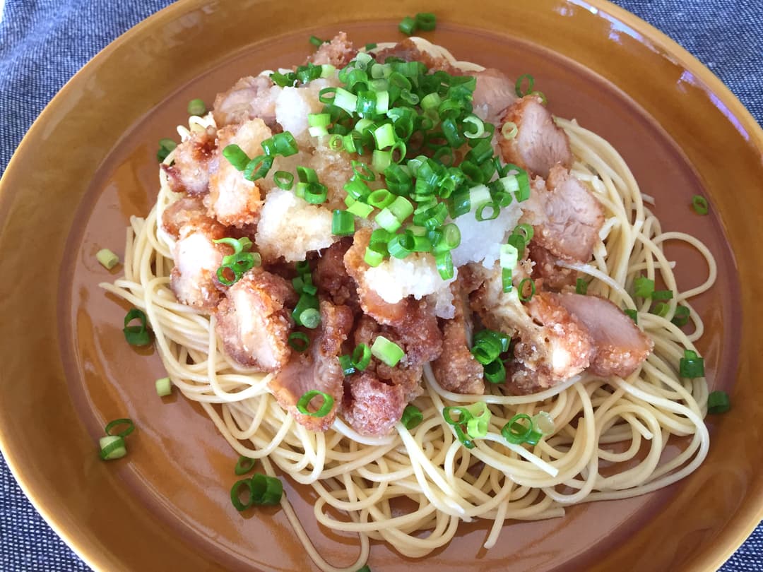 竜田揚げの和風おろしパスタの完成写真