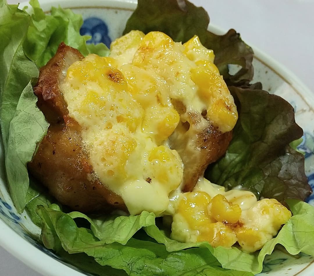 唐揚げのコーンマヨ焼きの完成写真