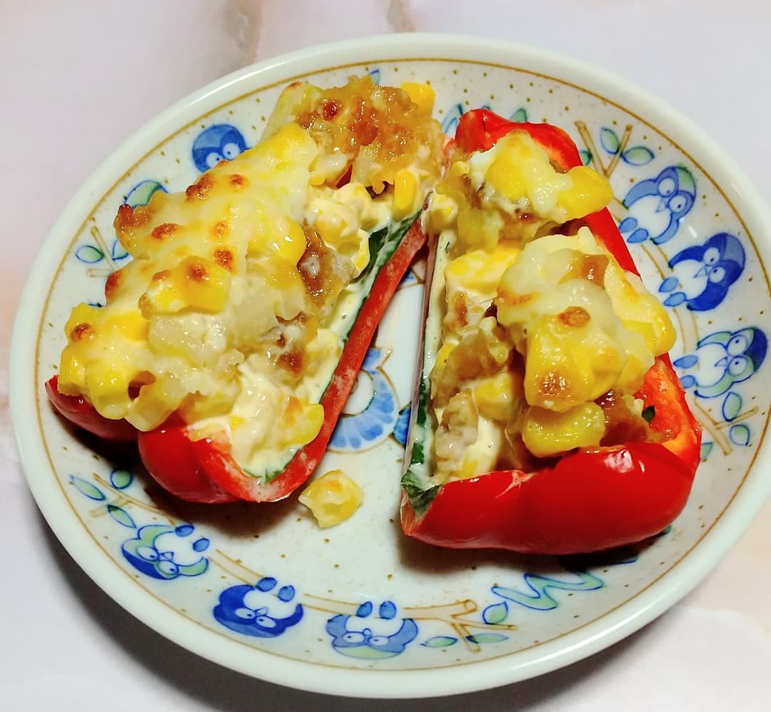 パプリカのれんこんひき肉はさみ揚げ詰めの完成写真