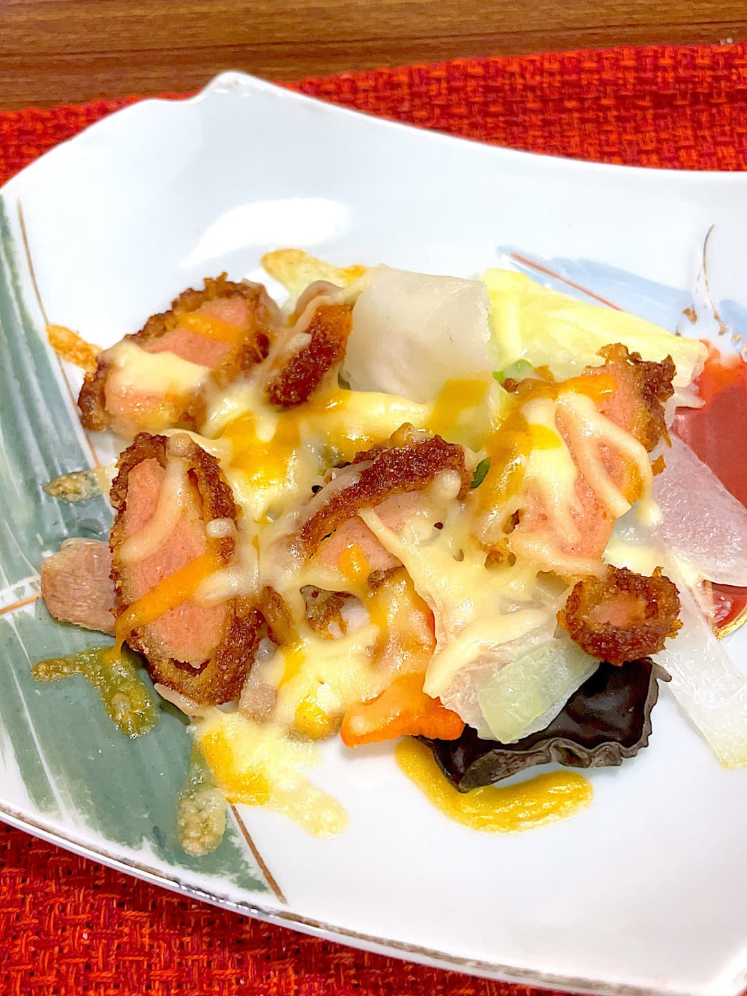 ソースハムカツの野菜チーズ焼きの完成写真
