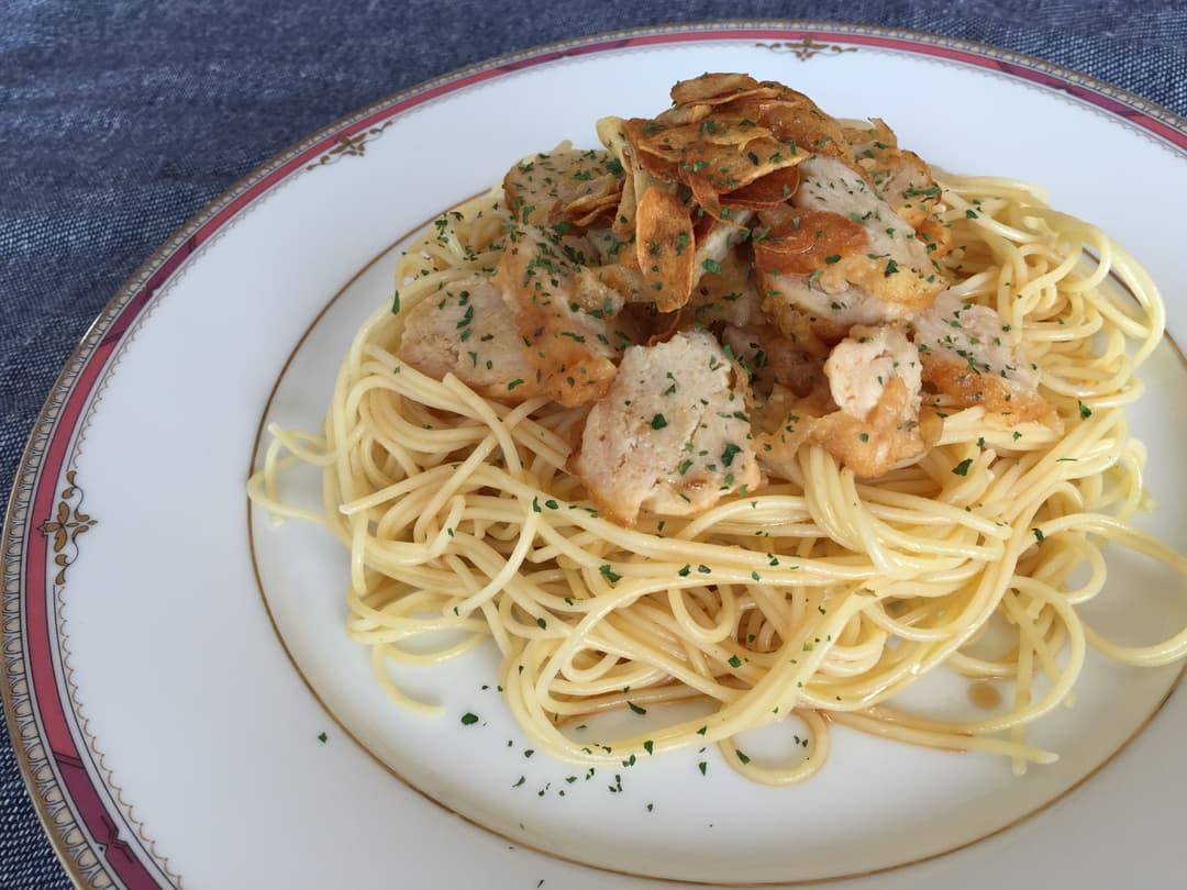 爽やかレモンの唐揚げパスタの完成写真