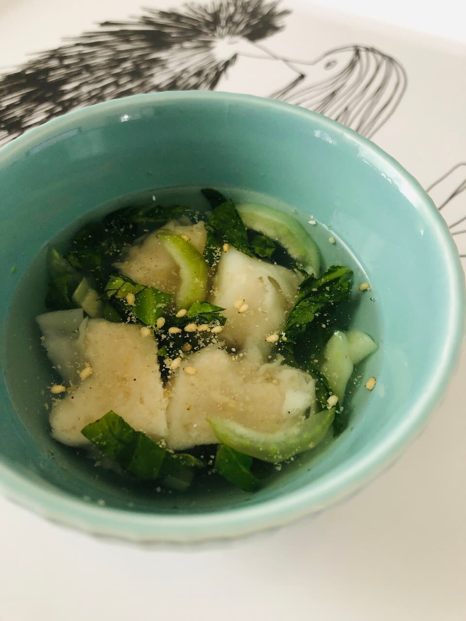 甘えびシューマイと青梗菜の中華スープの完成写真