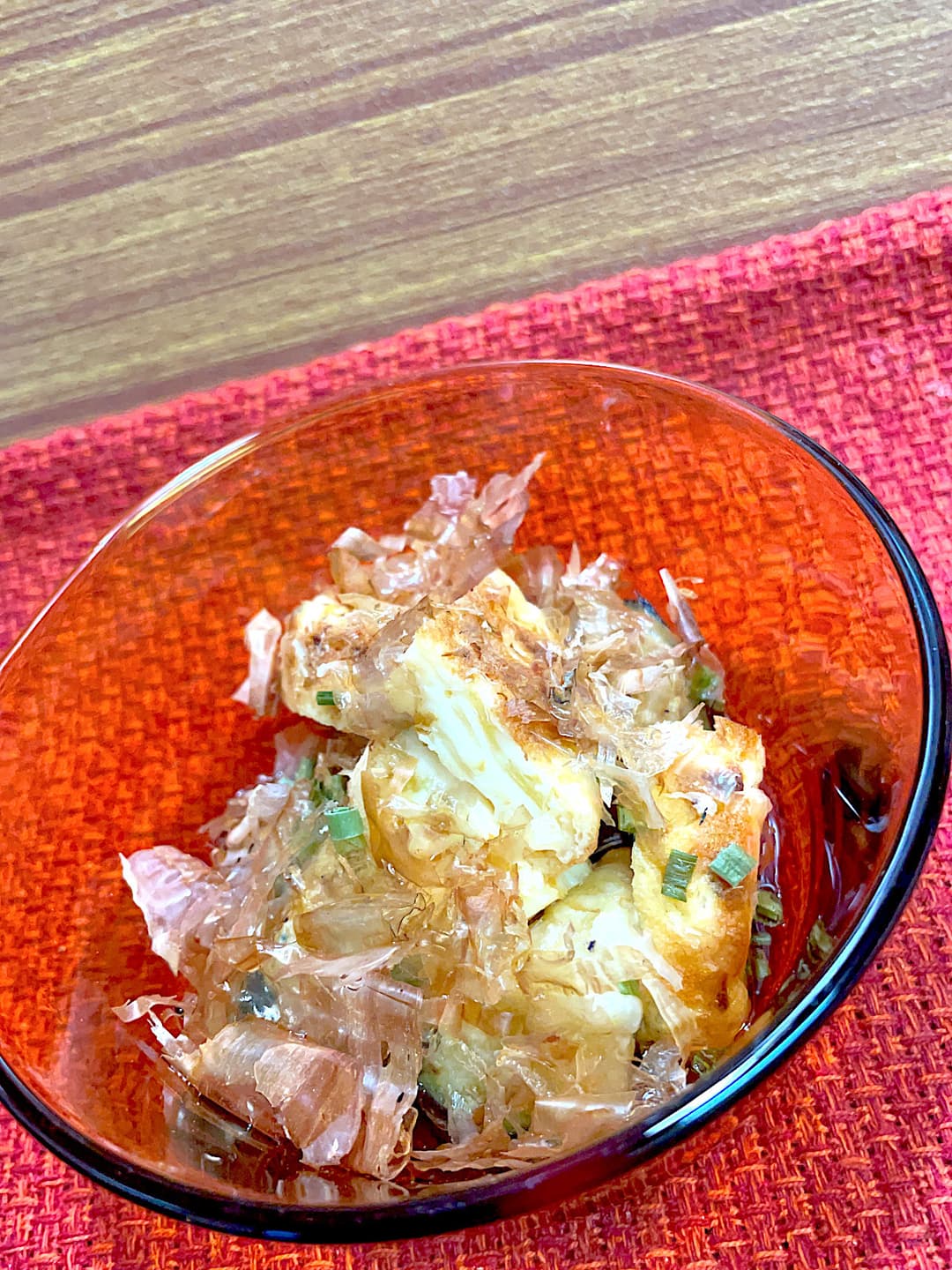 お好み焼きとなすの煮浸しの完成写真