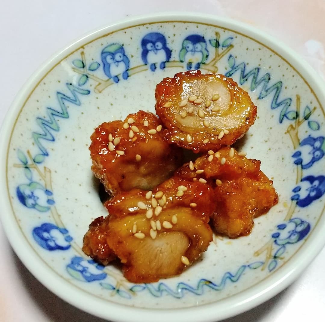 若鶏ももからあげの甘辛炒めの完成写真