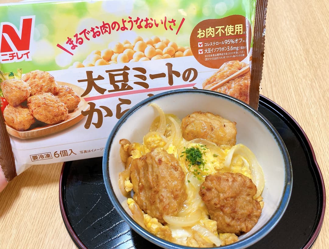 大豆ミートのからあげの親子丼の完成写真
