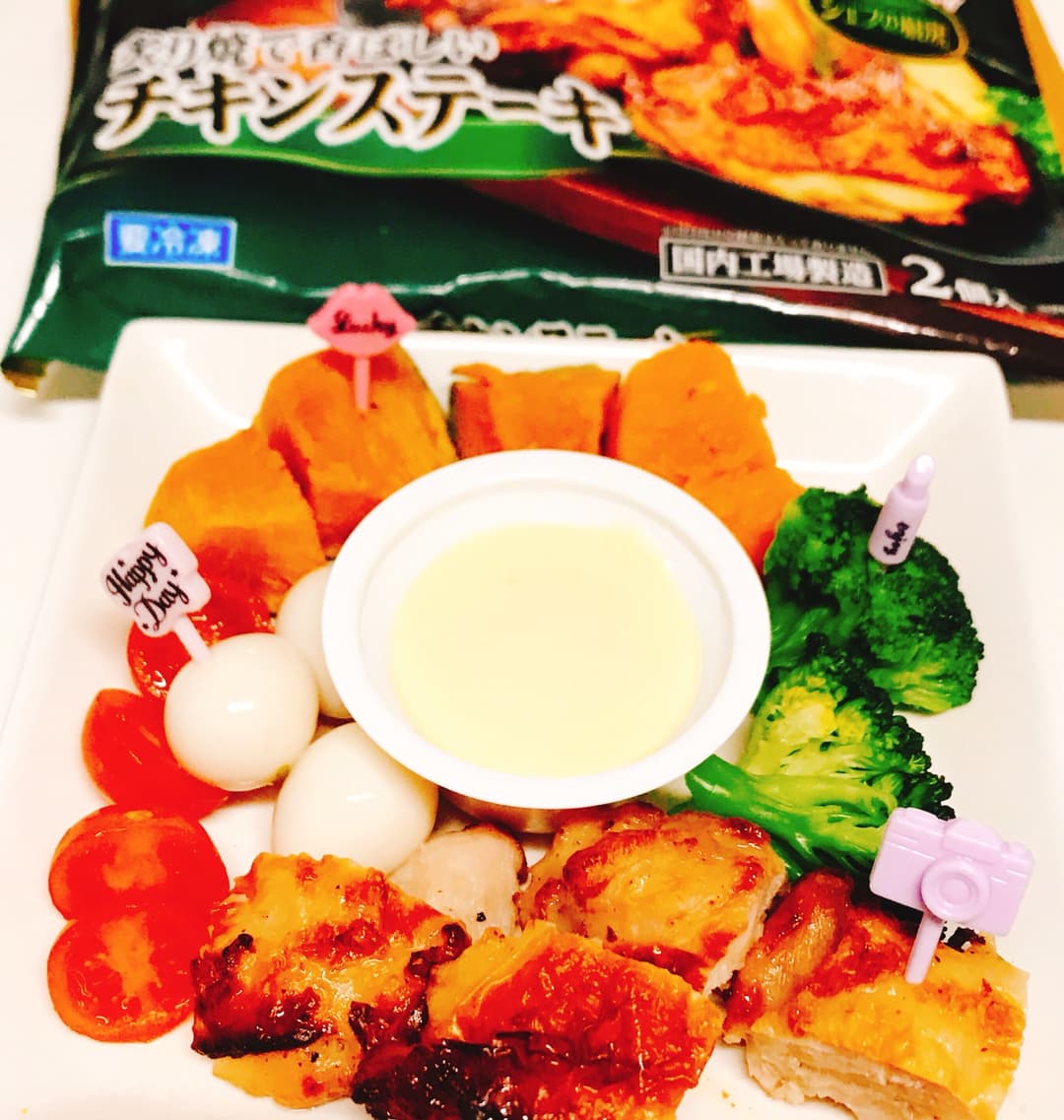 レンジで簡単!チキンステーキのチーズフォンデュの完成写真