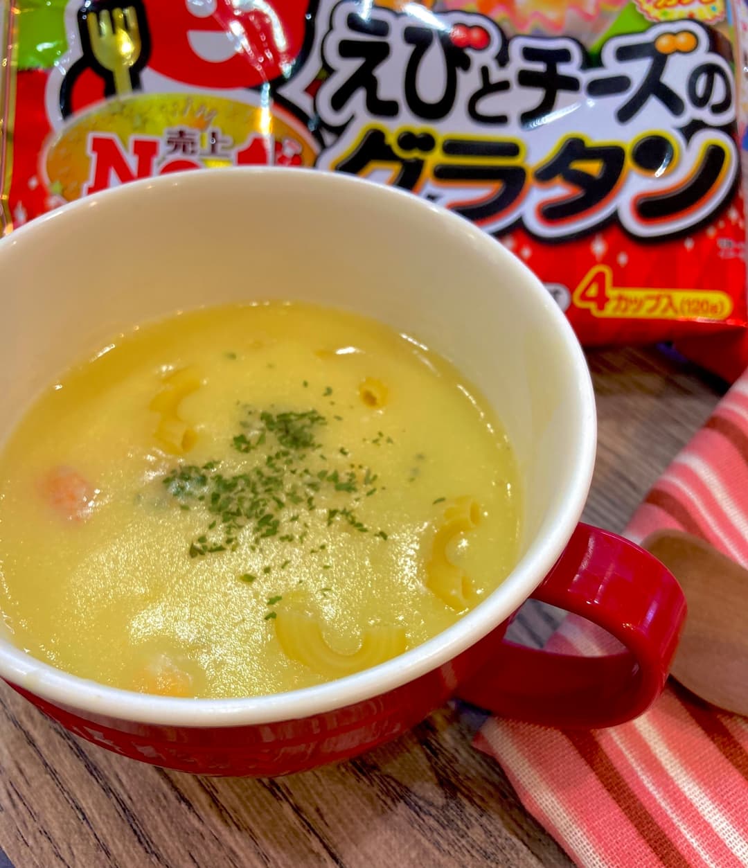 えびチーズとマカロニのコーンクリームスープの完成写真