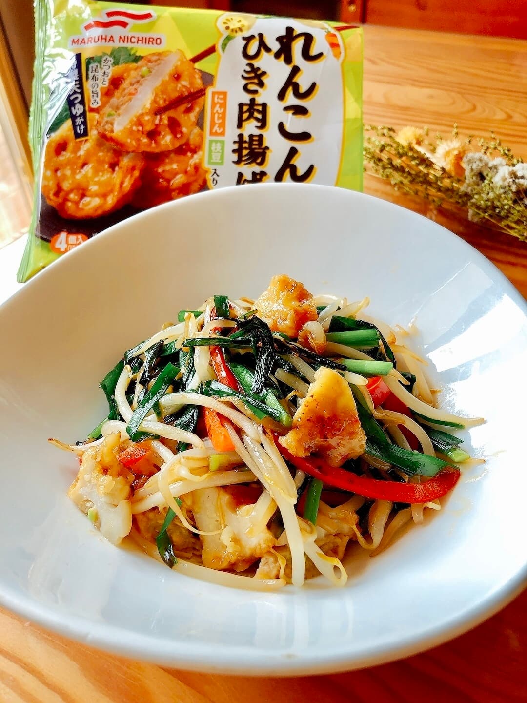 れんこんとひき肉揚げの中華炒めの完成写真