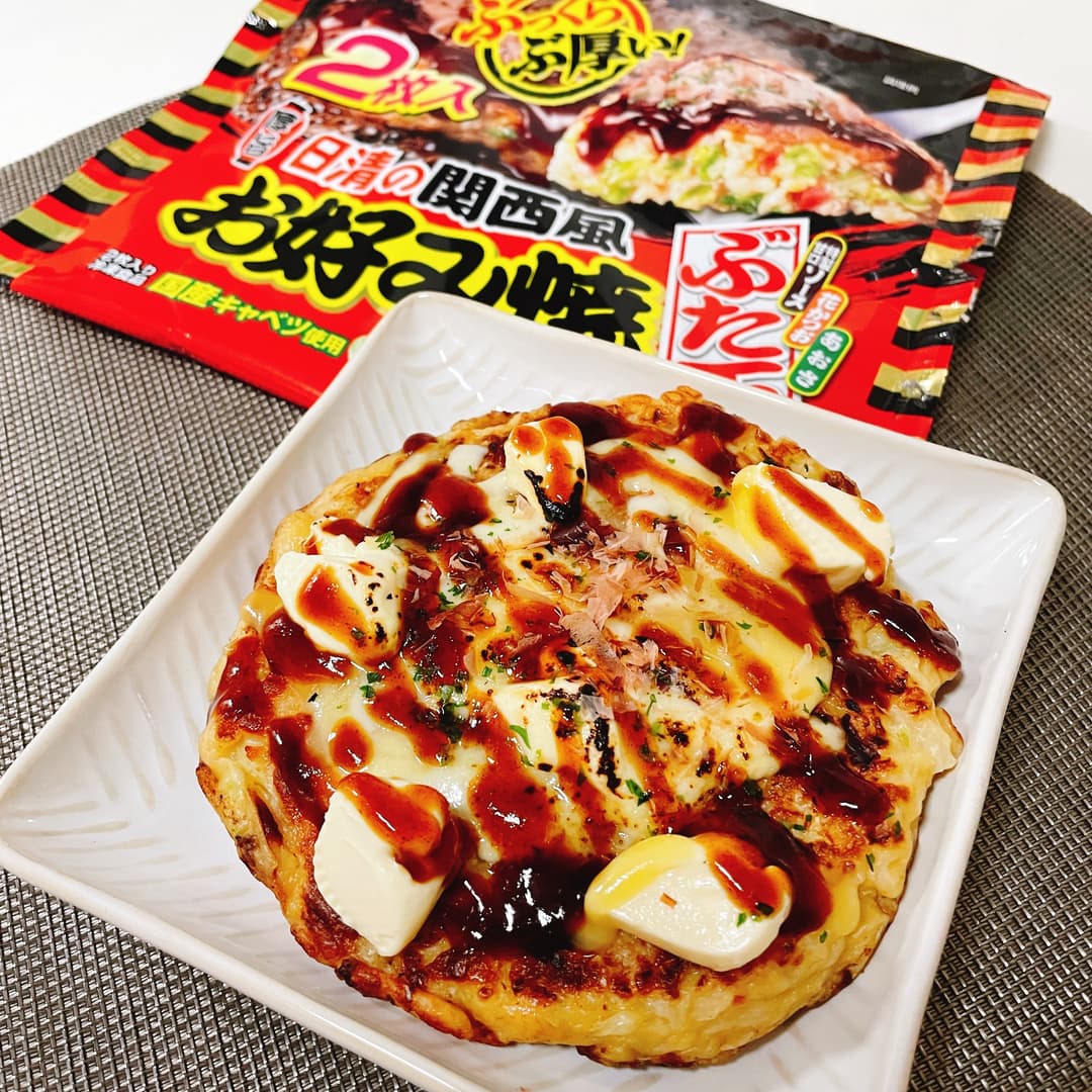 日清関西風お好み焼ぶた玉炙りチーズの完成写真
