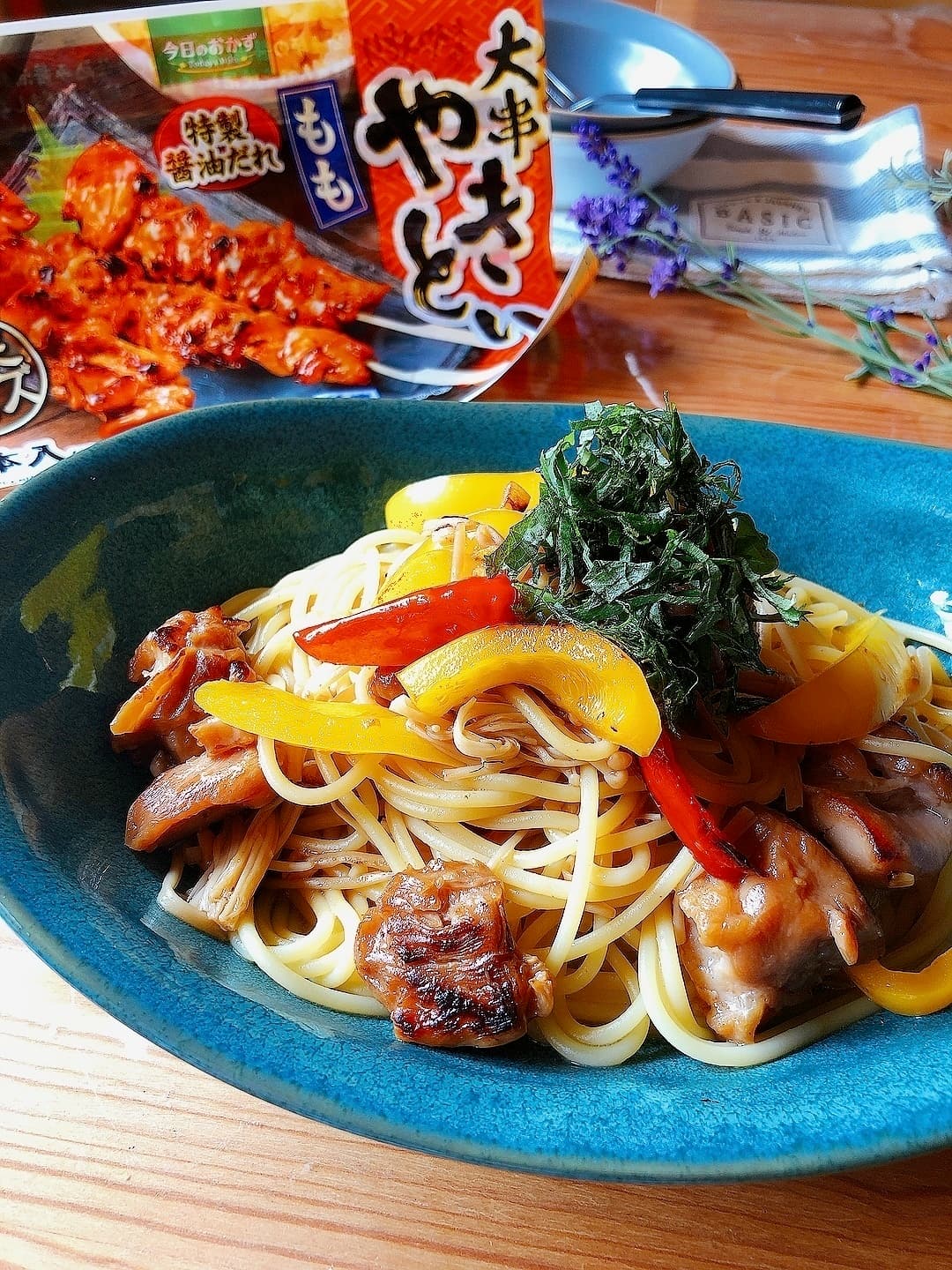やきとりの和風バタースパゲティの完成写真