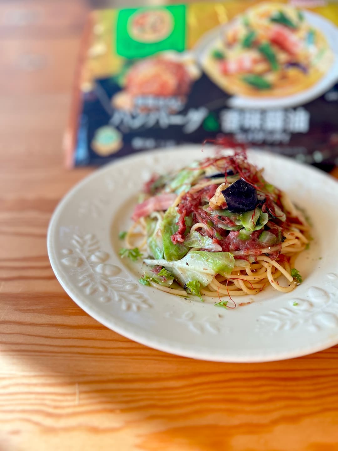 コンビーフとキャベツの醤油スパゲティの完成写真