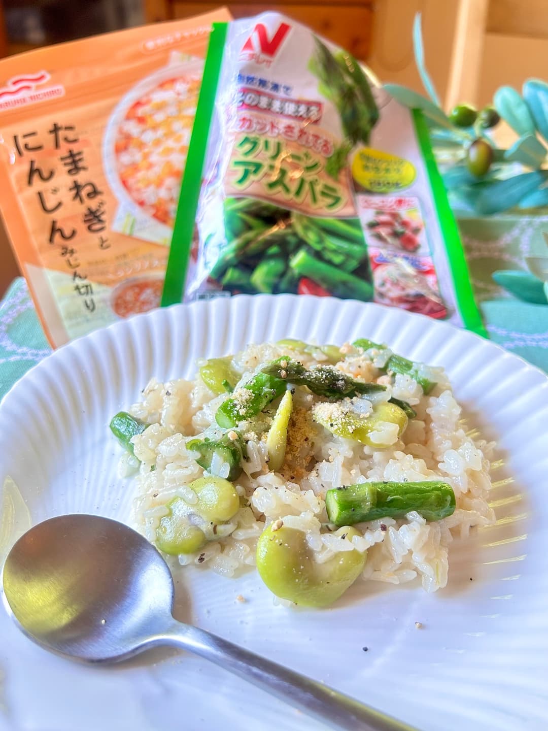 アスパラとそら豆のリゾットの完成写真
