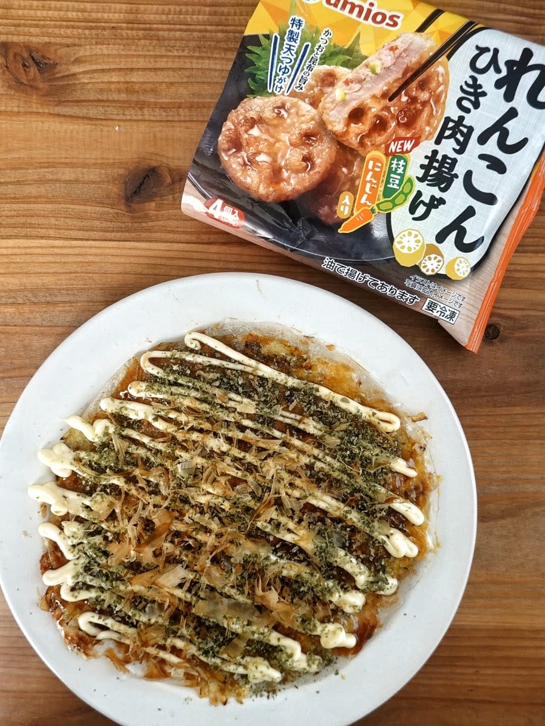 ライスペーパーで!れんこんひき肉のお好み焼きの完成写真