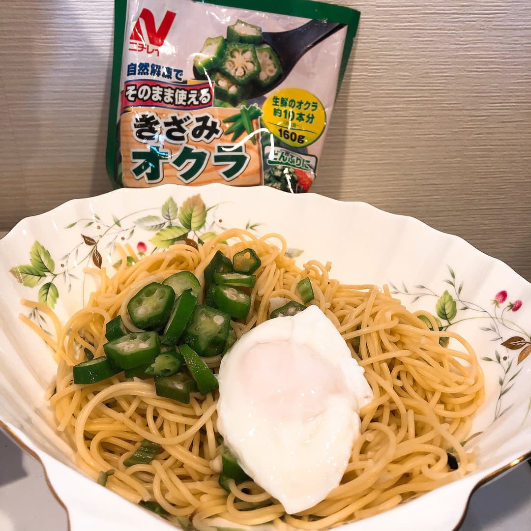 オクラと長芋のパスタの完成写真