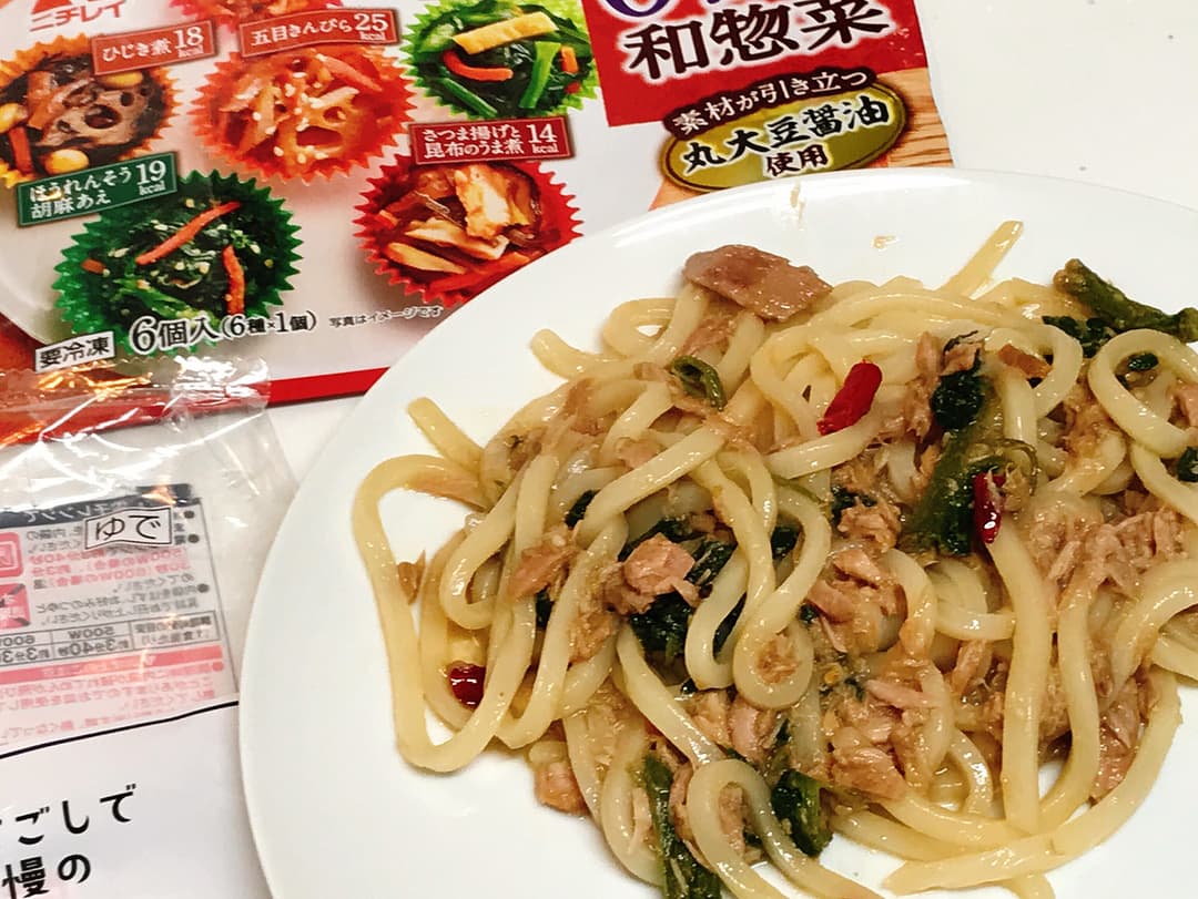 6種の和惣菜 ほうれん草とツナの焼うどんの完成写真