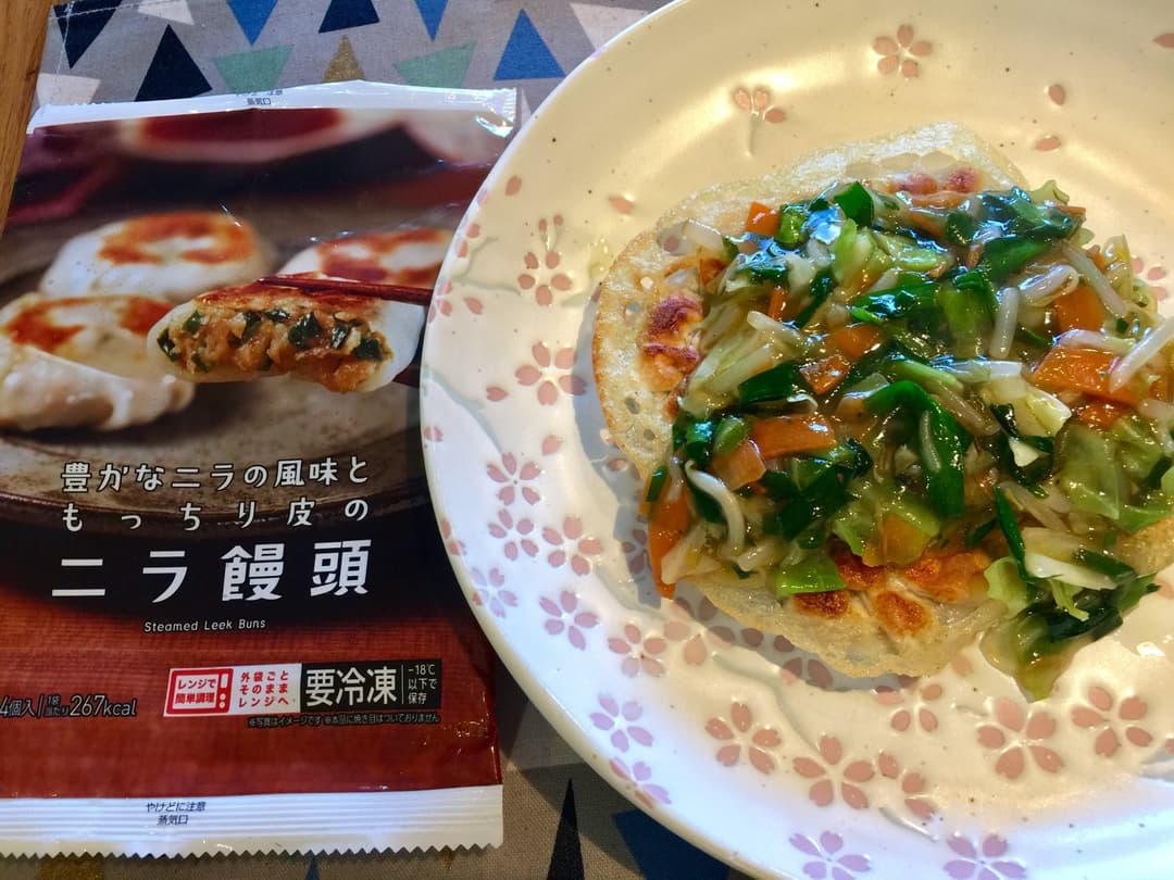 あんかけパリパリ羽根つきニラ饅頭の完成写真