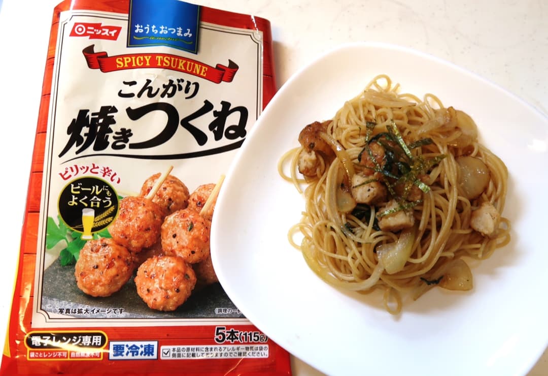 つくねと玉ねぎの和風パスタの完成写真