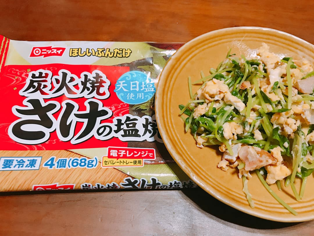 超時短!鮭と豆苗のたまごとじの完成写真