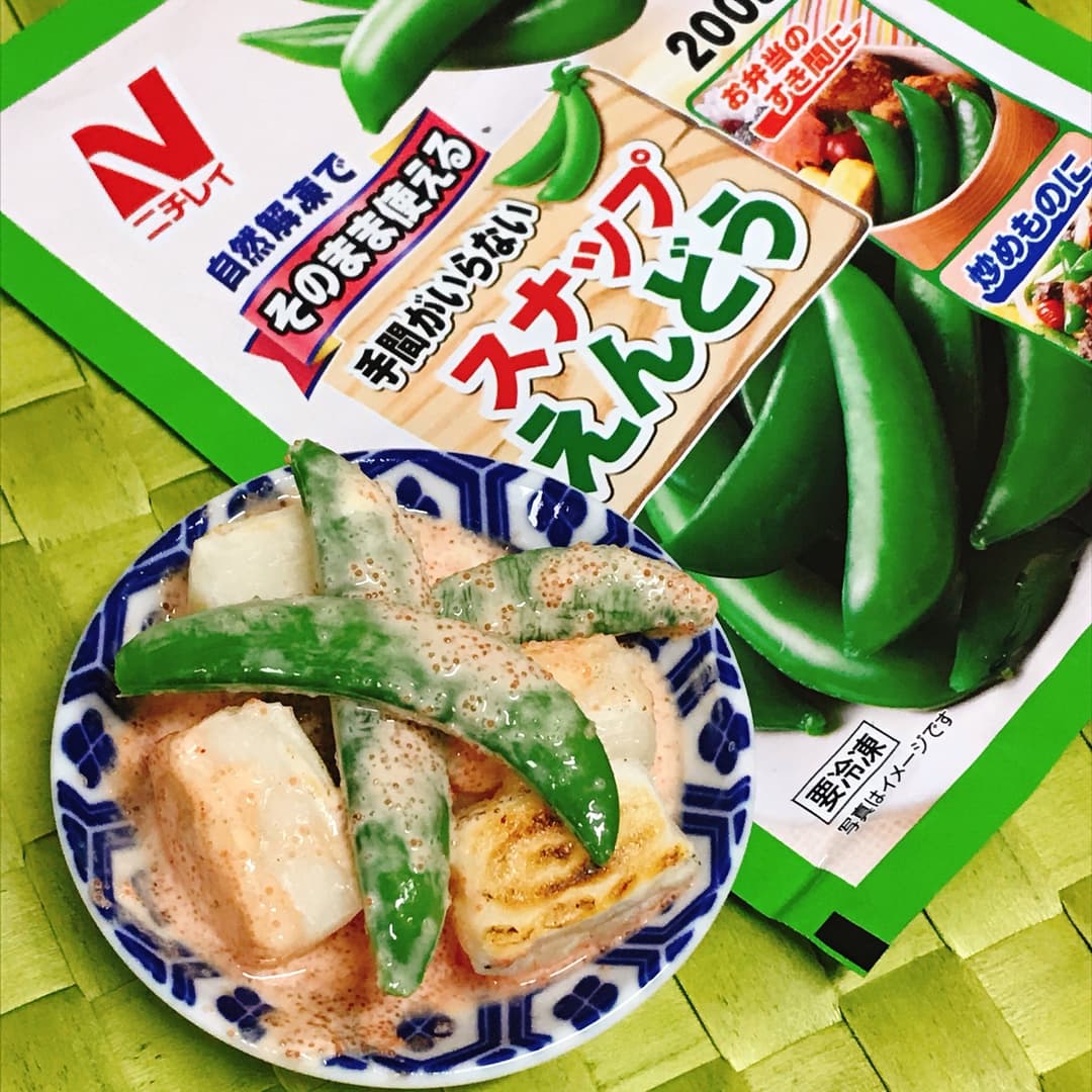 スナップえんどうと焼き餅の明太マヨ和えの完成写真