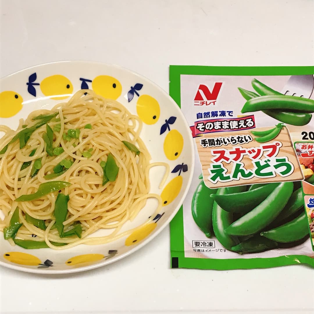 スナップえんどうのバター醤油パスタの完成写真