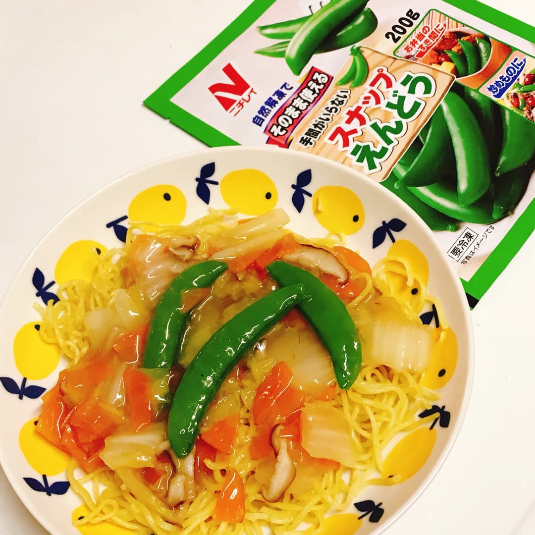 スナップえんどうのあんかけ焼きそばの完成写真
