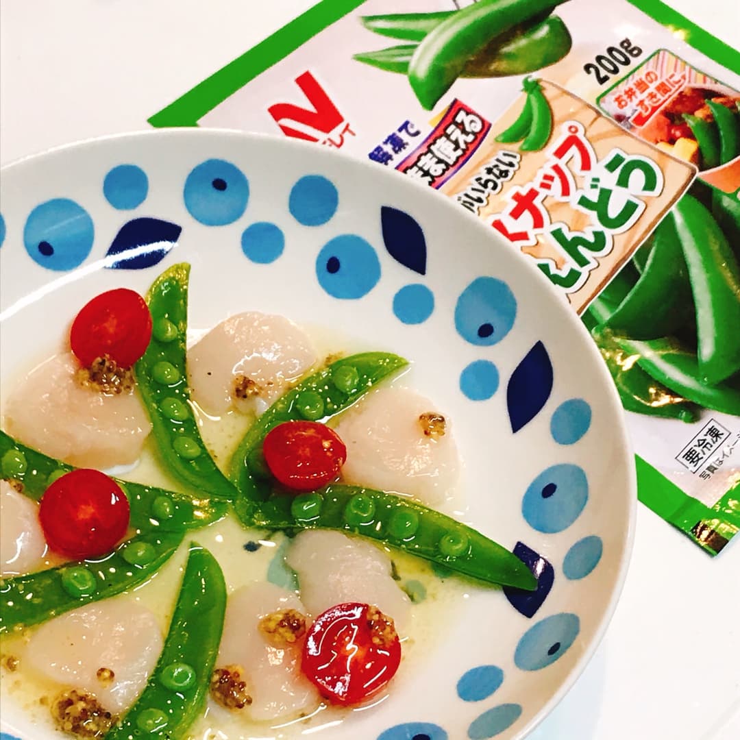 スナップえんどうとホタテのカルパッチョの完成写真